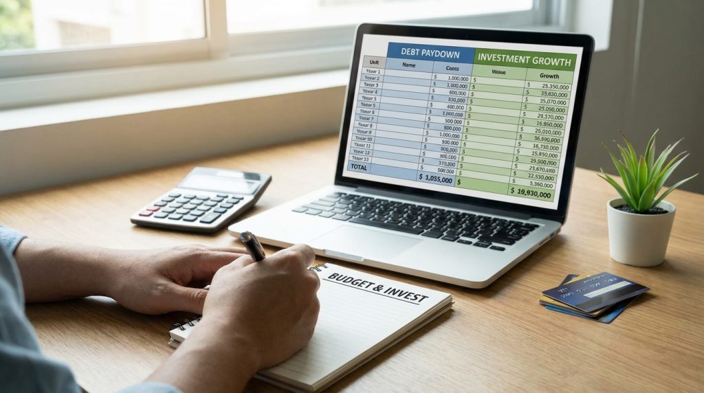 Looking at debt pay downs and the investments' growth on this computer